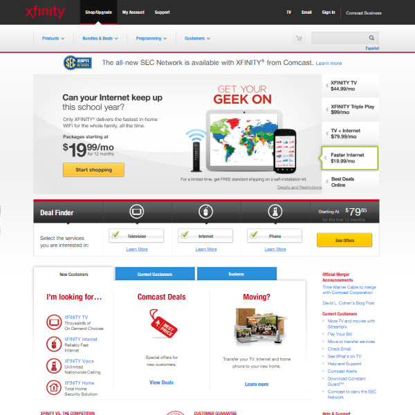 Comcast homepage design by Ocean5