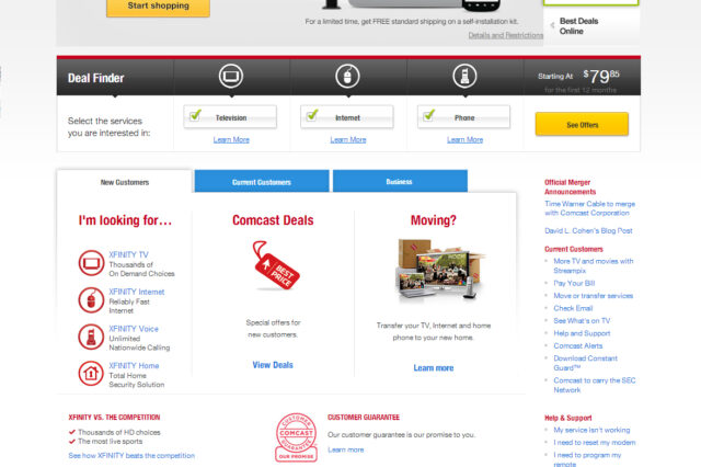 Comcast homepage design by Ocean5