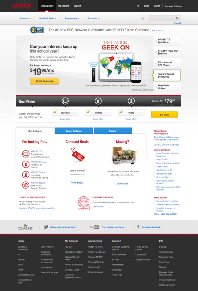 Comcast homepage design by Ocean5