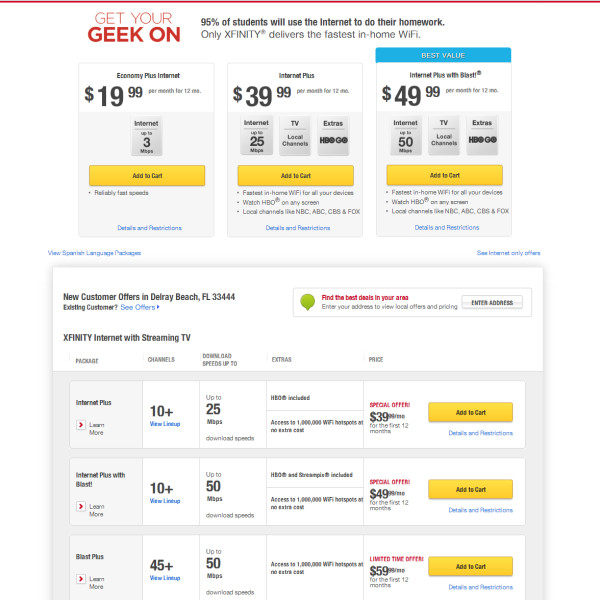 Comcast Pricing design by Ocean5