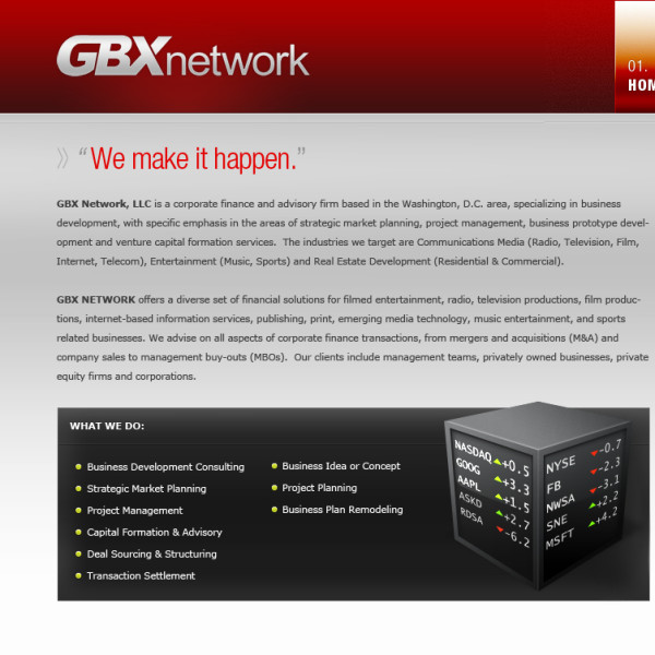 GBX Network homepage site design by Ocean5
