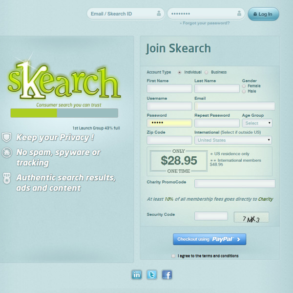 Skearch sign-up design by Ocean5