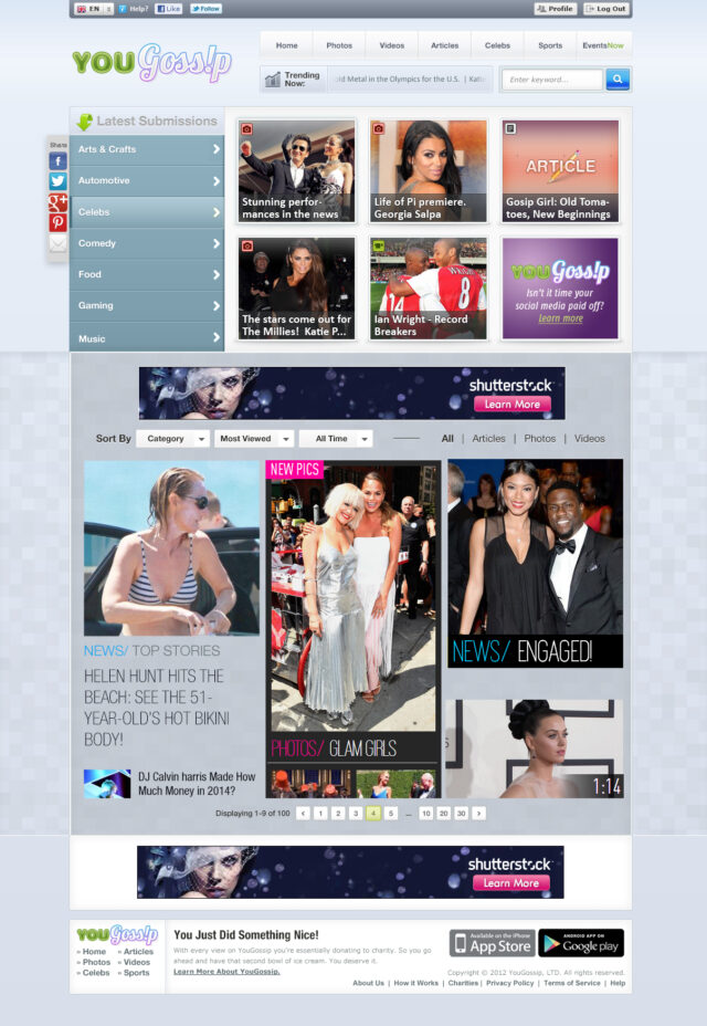 YouGossip social sharing homepage by Ocean5